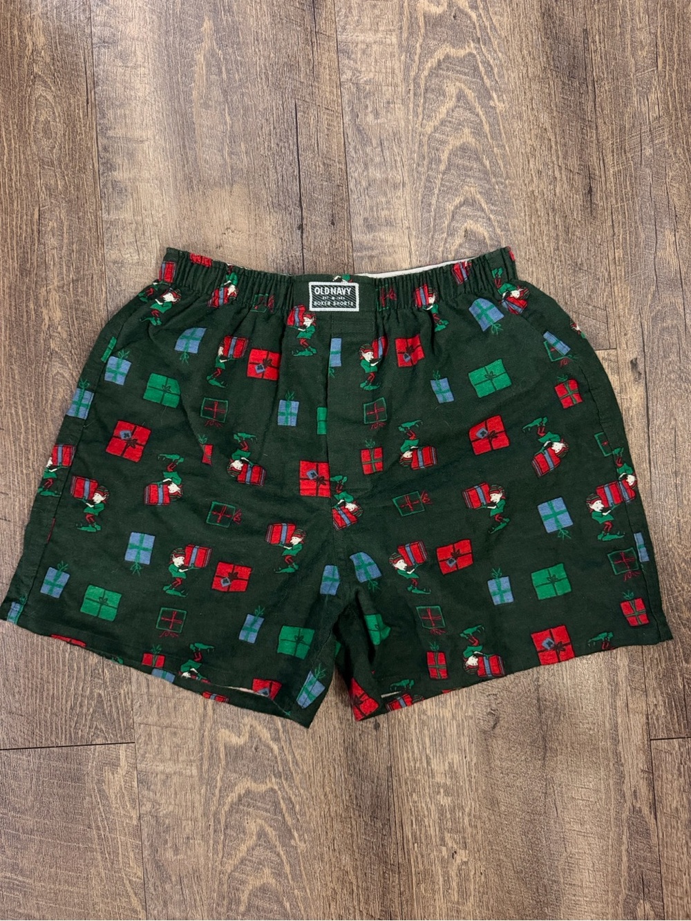 Old Navy Dark Green Christmas Gift Print Cotton Boxer Shorts M